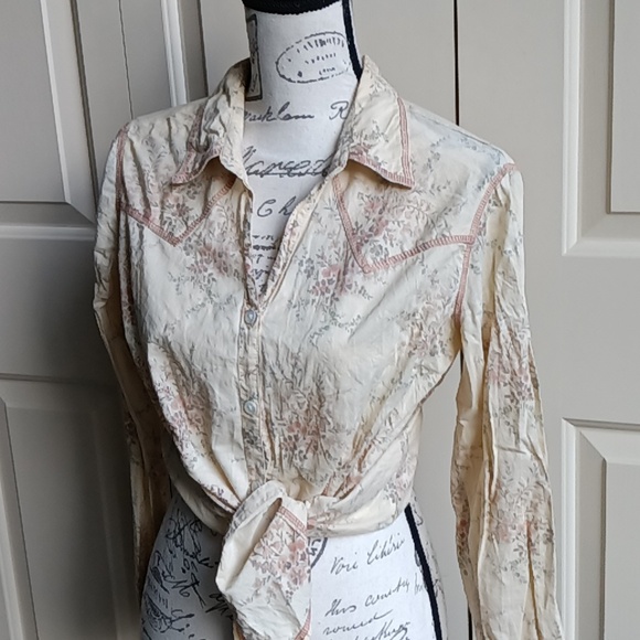Y2K Arizona Jean Button Down Floral Western Shirt Cowgirl - L Juniors - Picture 14 of 16